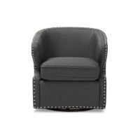 Baxton Studio DB-203-Gray Finley Mid-century Grey Fabric Swivel Armchair